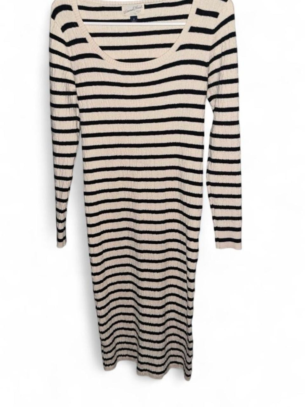 wild fable Cream & Black Striped Long-Sleeve Knit Midi Dress